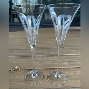 Like New Marquis by Waterford “Yours Truly” Etched Glass Champagne Flutes
